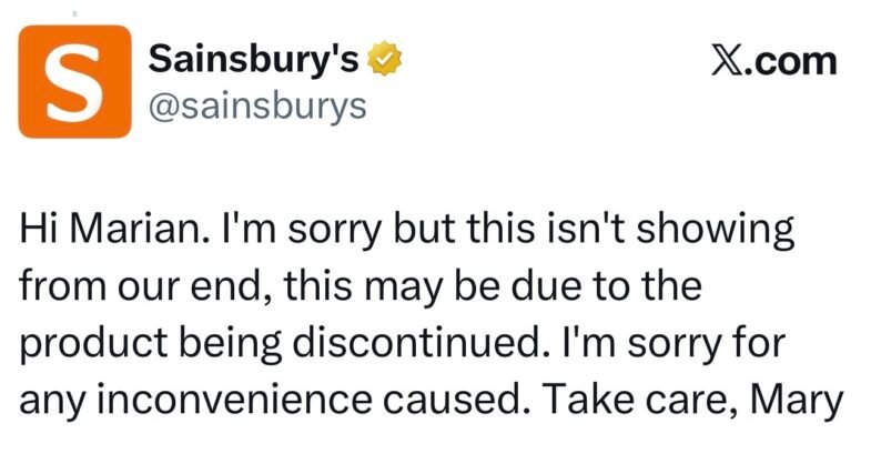 Sainsburys reply about apricot wheats